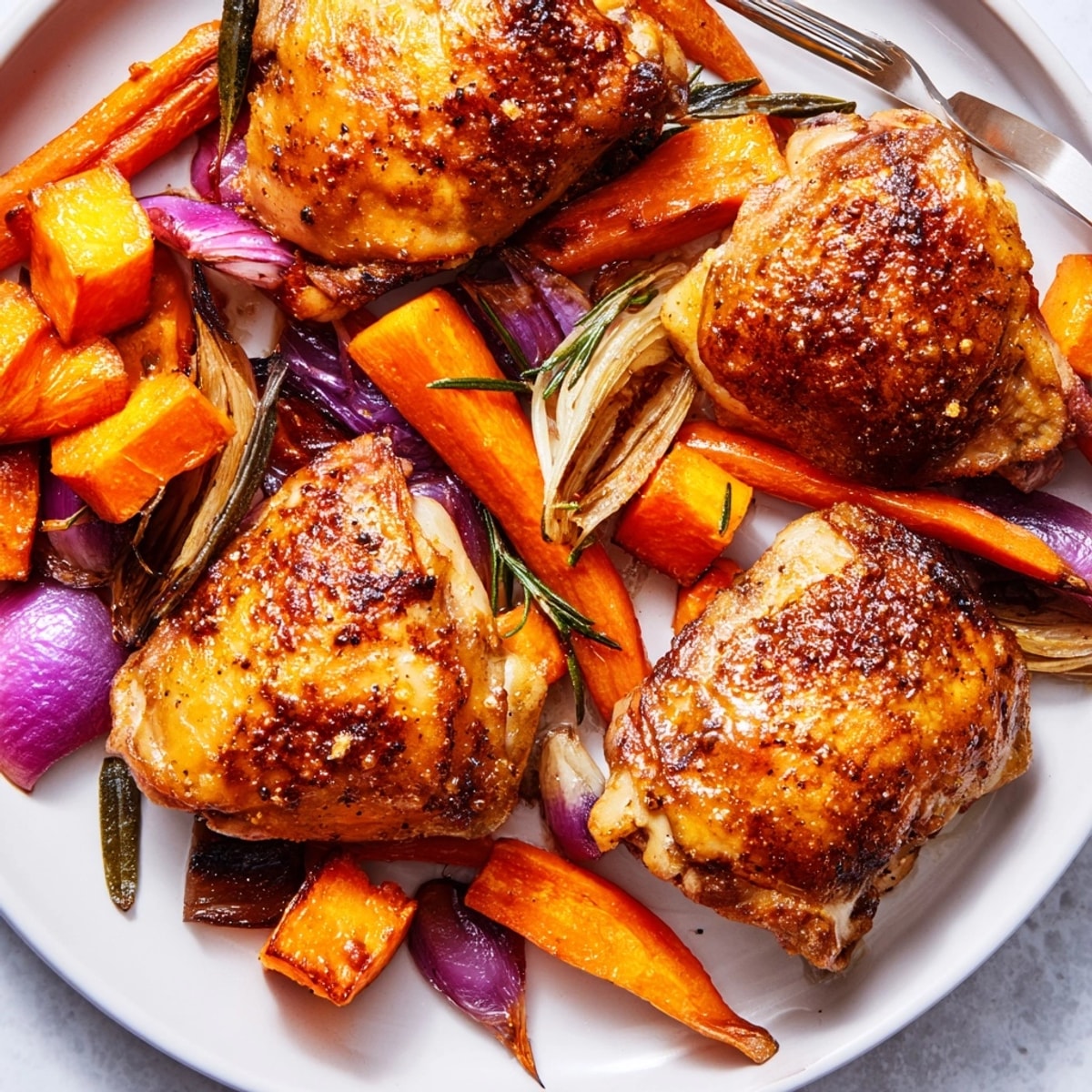 Comforting Honey-Glazed Chicken with Roasted Root Vegetables; perfect for a hearty, satisfying dinner.