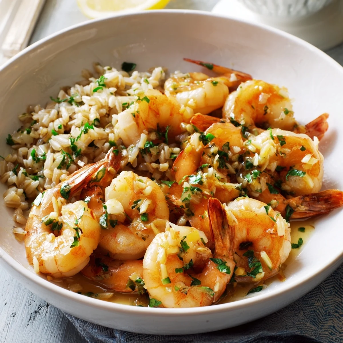 Imagine the amazing flavors: golden shrimp with fresh herbs in this Light & Bright Lemon Herb Shrimp Scampi.