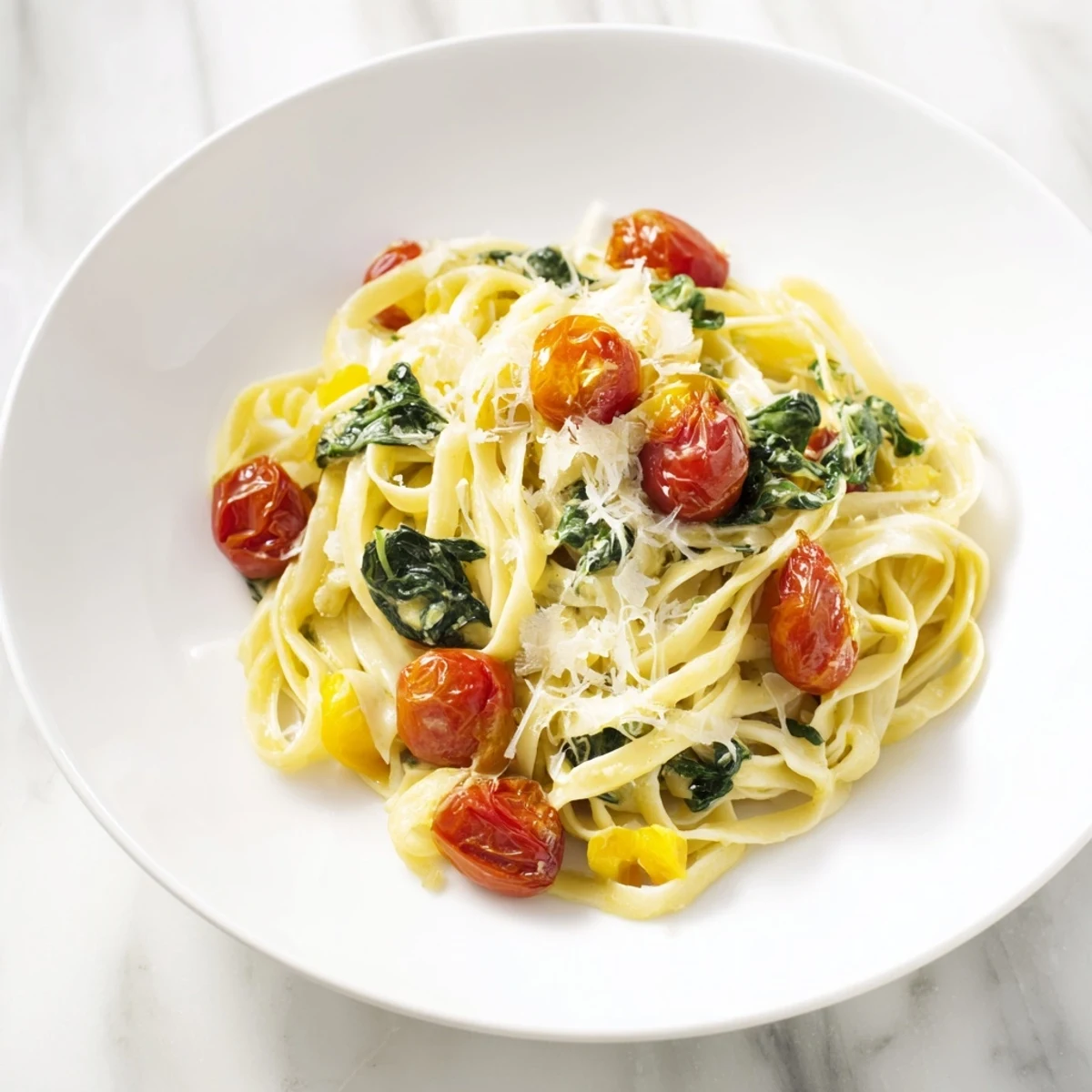 Steaming bowl of One-Pot Creamy Tuscan Garlic Herb Pasta, seasoned beautifully with fresh herbs and Parmesan.