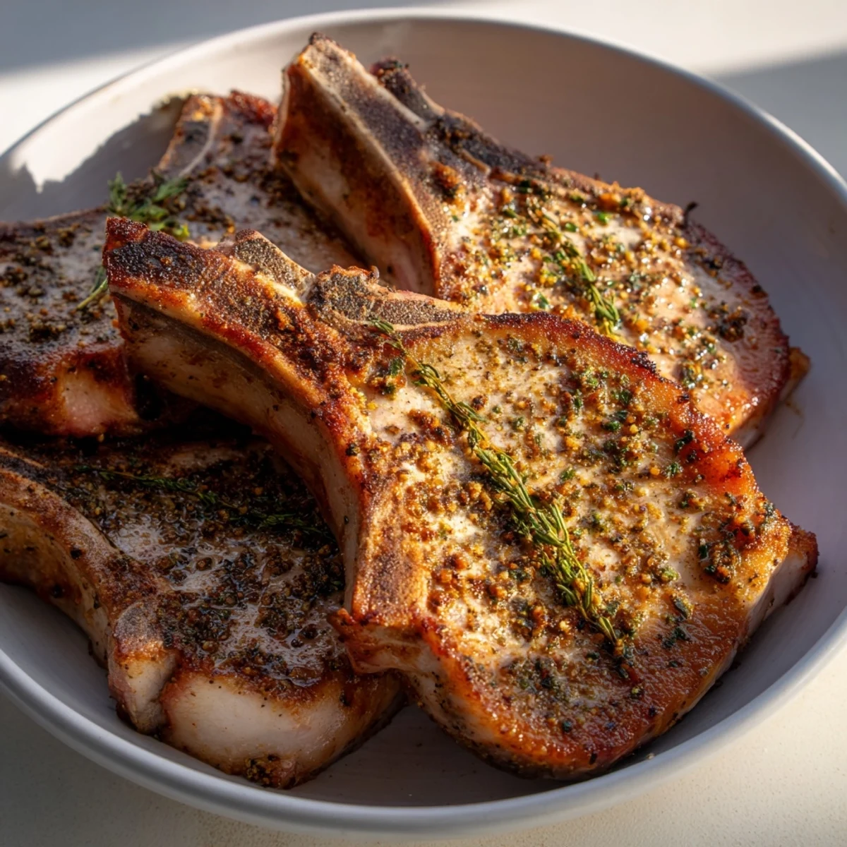 Golden-brown Thyme and Pecan Crusted Pork Tenderloin, ready to slice after perfect oven-roasting.