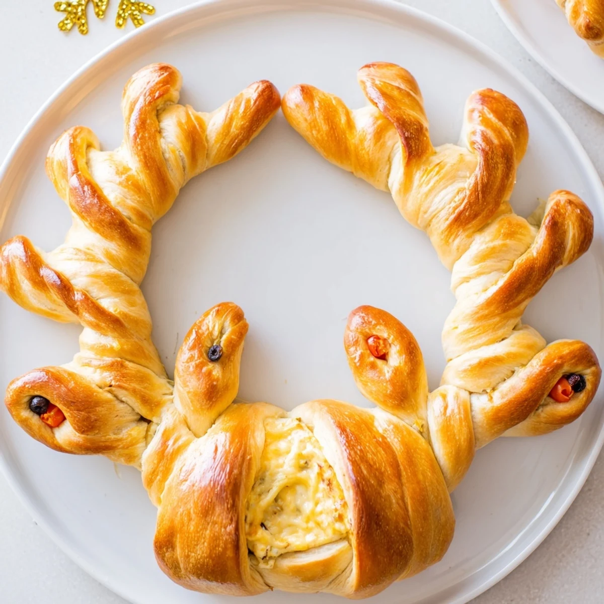 Warm, golden Reindeer Antler Spinach Dip Ring, a pull-apart bread appetizer perfect for the holidays.