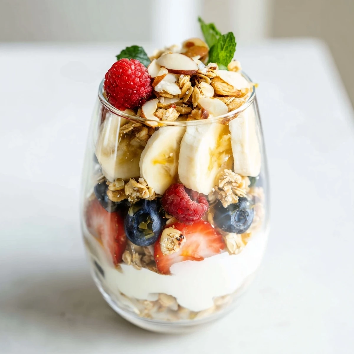 Enjoy a visual feast: these yogurt and granola parfait glasses boast fresh fruit and a sweet, healthy start.