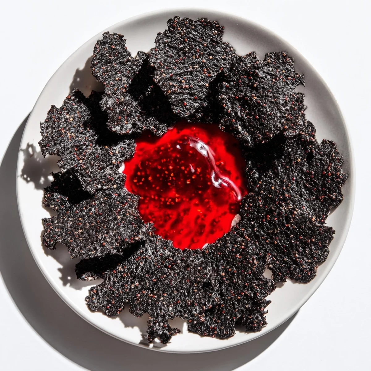 Enjoy The Volcanic Flow: a party-ready appetizer with spicy red jelly flowing from a cracker "volcano."