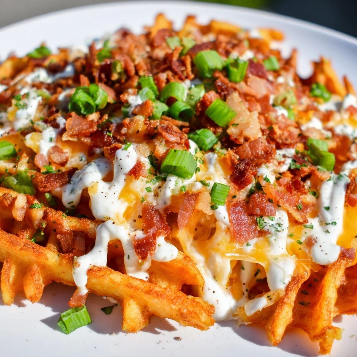 Delicious Loaded Sweet Potato Fries, featuring melted cheese, ranch, and green onions; a perfect appetizer.