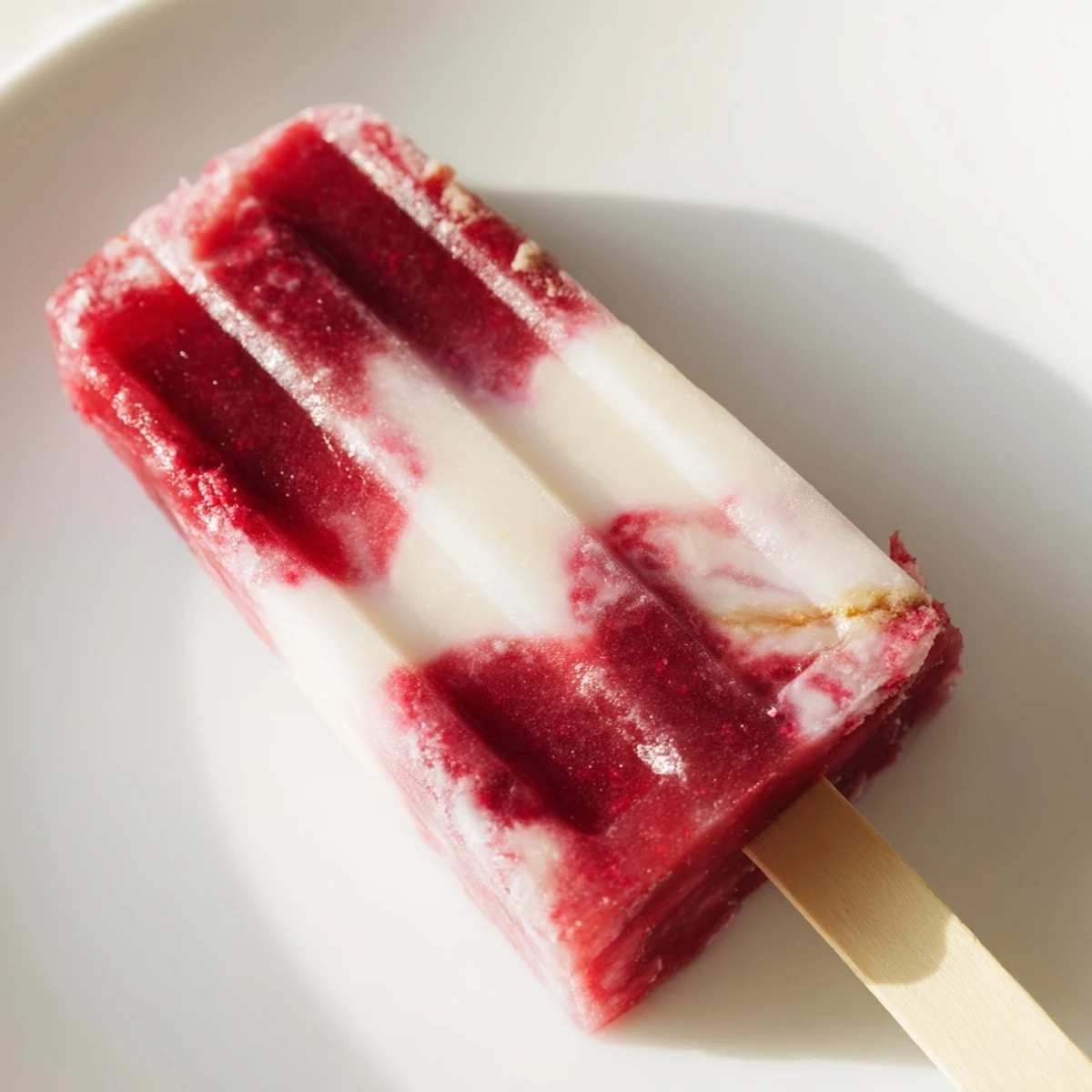 Vibrant raspberry coconut ice pops, swirled together, ready for their freezing process for a treat.