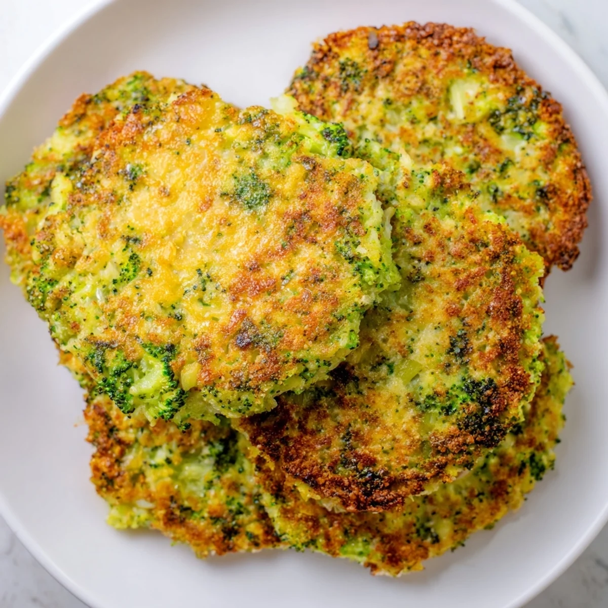 Golden-brown Cheesy Broccoli Patties: crispy veggie fritters with melted cheese and tender broccoli florets.