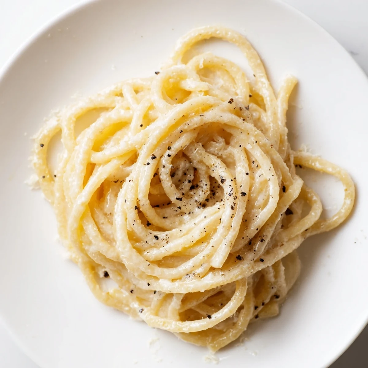 Steaming bowl of Lazy Girl Three-Ingredient Pasta, glistening with melted butter and Parmesan cheese.