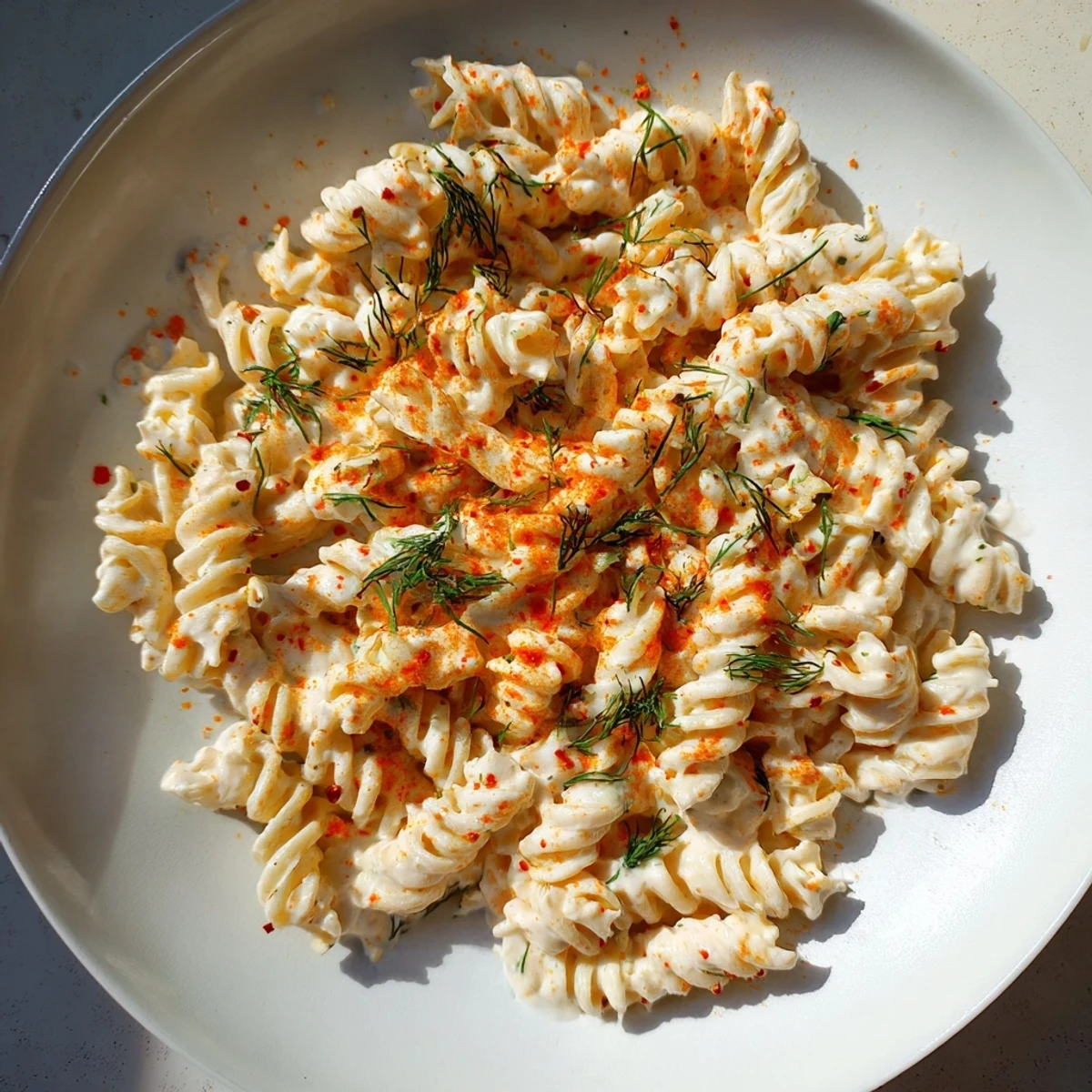 Tender pasta coated in tangy yogurt, beautifully presented as this Turkish Yogurt Pasta dish simmers.