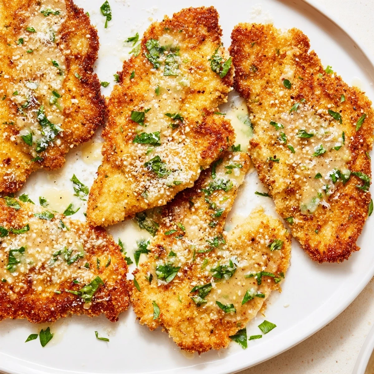 Golden, crispy chicken with garlic cream sauce, a savory dish perfect for a comforting dinner.