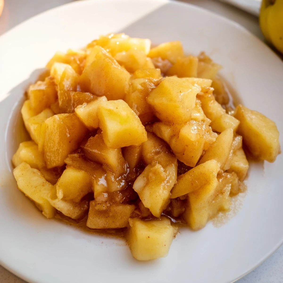 Slow cooker stewed apples bubbling gently, a warm and cinnamon-infused breakfast dessert.