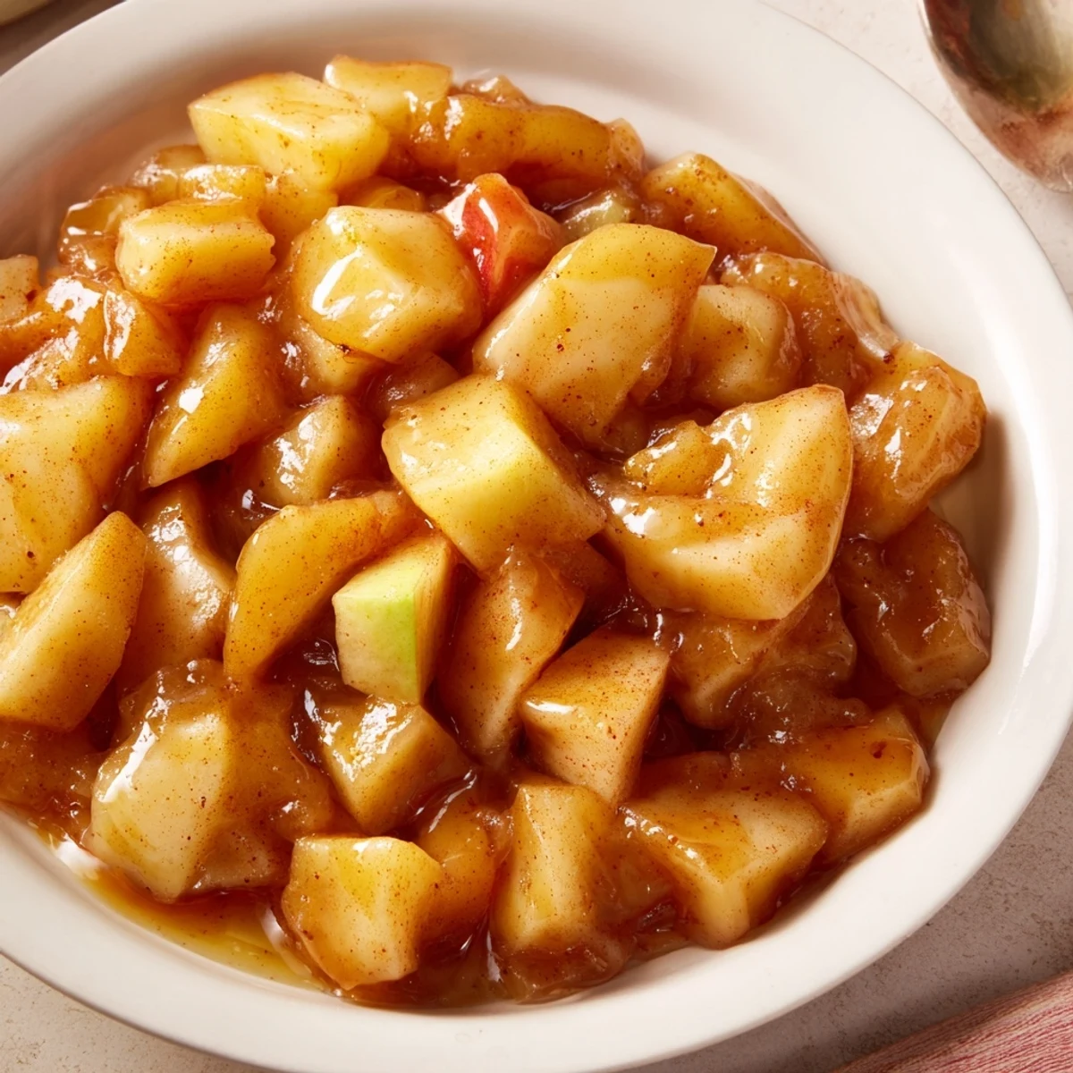 This image shows delicious slow cooker stewed apples, perfect with yogurt or ice cream.