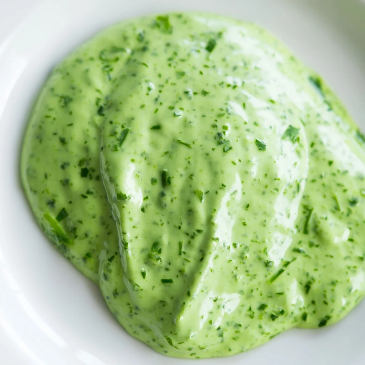 Green Goddess Dressing drizzled over a colorful salad of mixed greens, avocado slices, and grilled chicken for a fresh, herby finish.