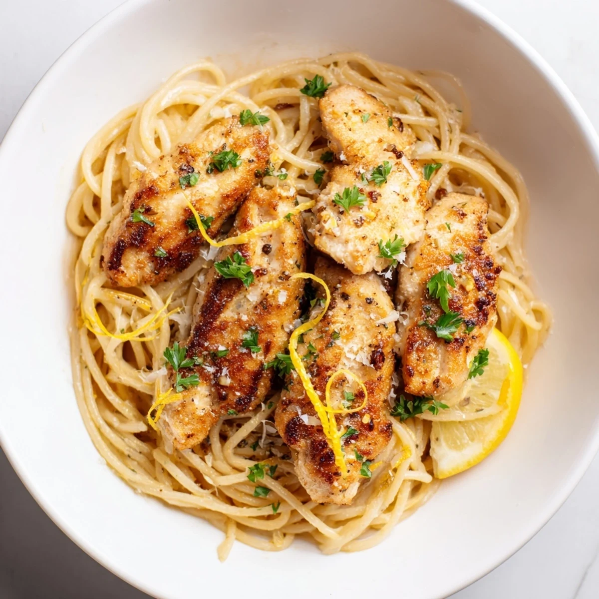Sizzling chicken strips and nutty brown butter combine with al dente spaghetti in this savory Brown Butter Lemon Chicken Pasta.