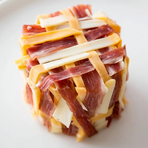 Savory strips of jerky and cheese are layered to create an appetizing The Tartan Plaid plaid design.