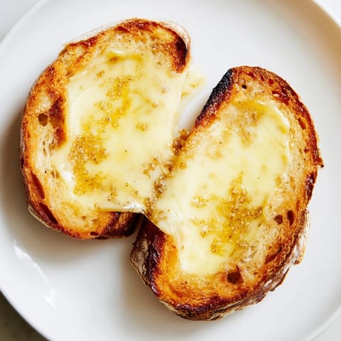 A close-up of a Truffle Grilled Cheese, showcasing the rich, melted Gruyère and buttery, crunchy bread texture.  