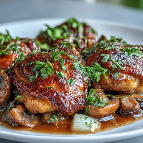 Creamy Coq au Vin Rosé served with crusty bread and a green salad for an elegant French dinner.