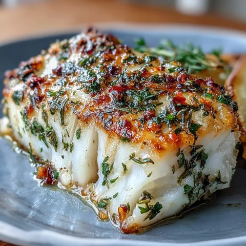 Baked Lemon Herb Cod with Sheet Pan Asparagus and Cherry Tomatoes, featuring tender fish fillets seasoned with fresh lemon and herbs, served with roasted asparagus and juicy tomatoes.