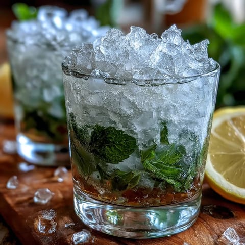 Vibrant mini mint julep mocktails served in classic silver cups with crushed ice, fresh mint sprigs, and lemon slices for a refreshing Derby Day treat.
