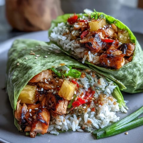 Fresh pineapple chicken and rice lettuce wraps with vibrant veggies and juicy chicken in crisp lettuce cups.  