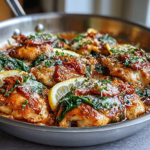 Creamy lemon orzo with tender chicken and wilted spinach, a bright Mediterranean-inspired one-pot dinner.  