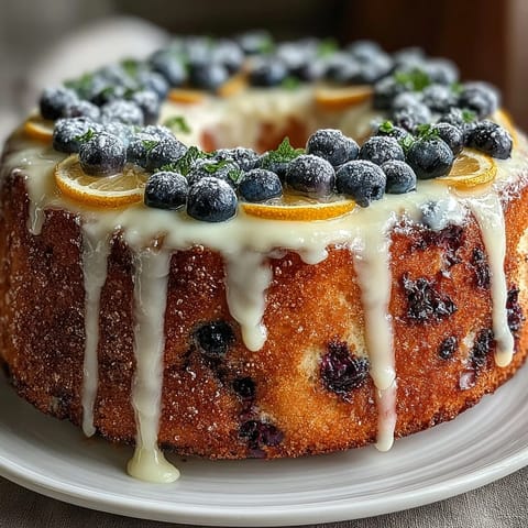 Vibrant lemon blueberry cake with fresh berries and lemon cream cheese frosting, perfect for spring celebrations and birthdays.