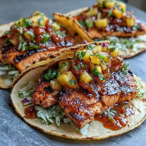 Juicy grilled salmon tacos with mango salsa offer a bright, citrusy twist perfect for summer dining.