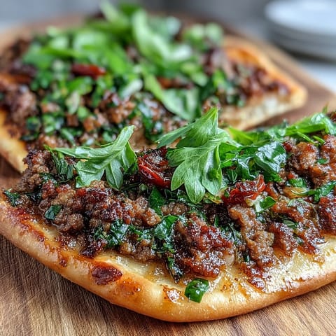 Mouthwatering Turkish Lahmacun Pizza, hot from the oven with fresh toppings.