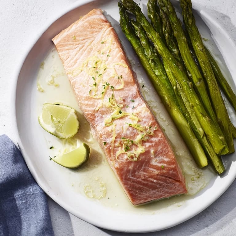 Flavorful Skillet Lemon-Butter Salmon with asparagus; a delicious, quick, and easy weeknight meal ready.