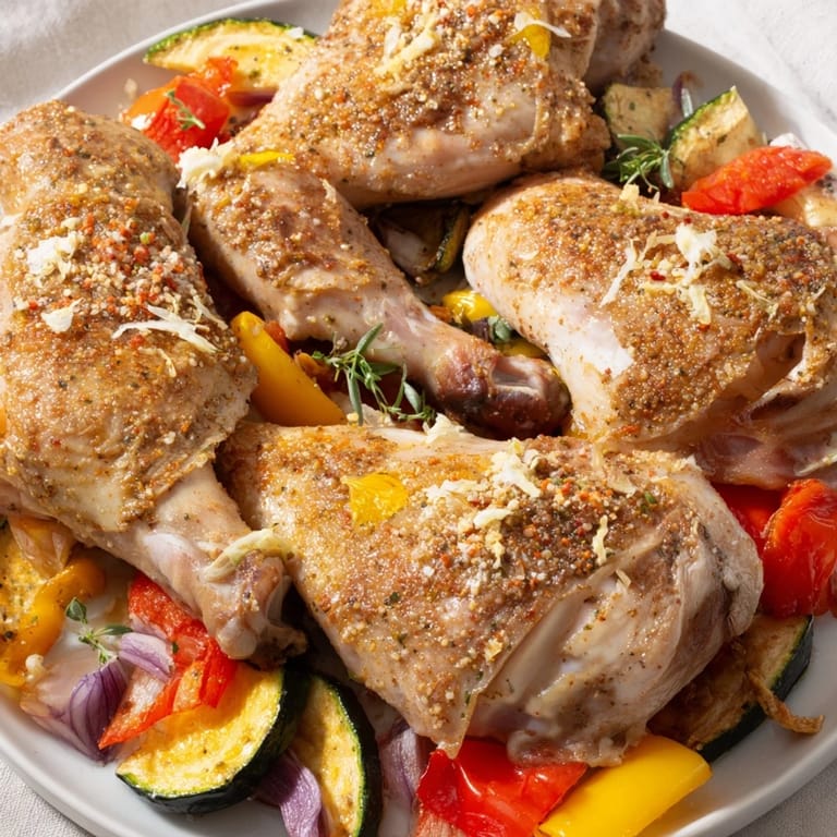 Juicy Basil-Soft Chicken and Veggie Sheet Pan Dinner, perfectly roasted with golden-brown vegetables, ready to serve and enjoy.