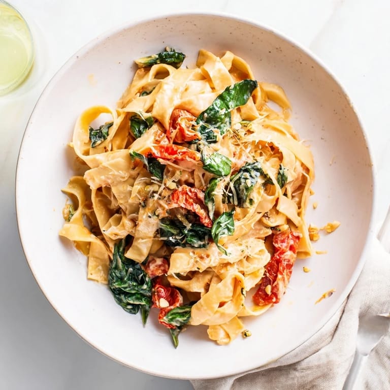 Delicious One-Pot Creamy Tuscan Garlic Herb Pasta, a vegetarian delight in a rich, creamy garlic sauce.