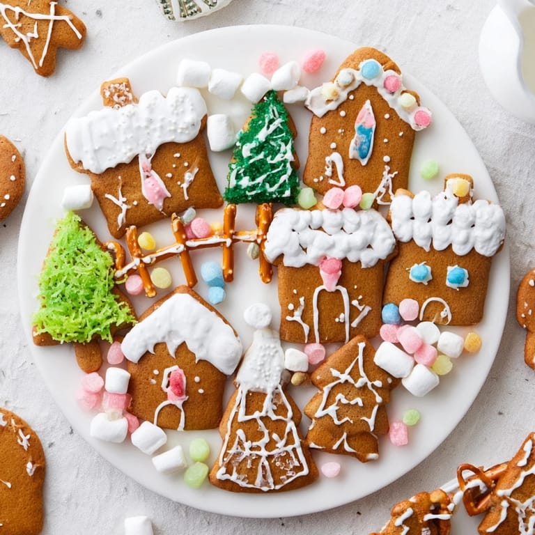 Festive Sweet Board: Gingerbread Village dessert invites you to enjoy gingerbread cookies, creamy dips, and sweets.