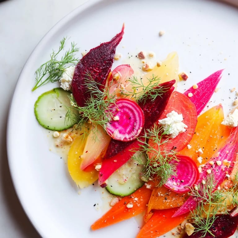 Freshly drizzled dressing on the Kinetic Motion Blur: a vegetarian platter with creative food arrangement.