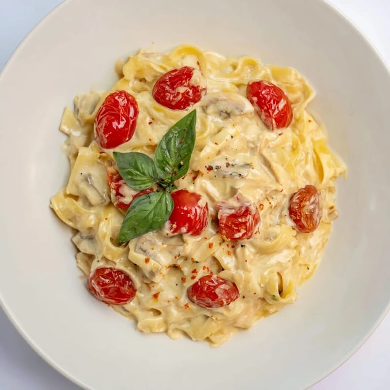 A close-up of delicious Baked Brie Pasta Sauce, featuring creamy brie and fettuccine.