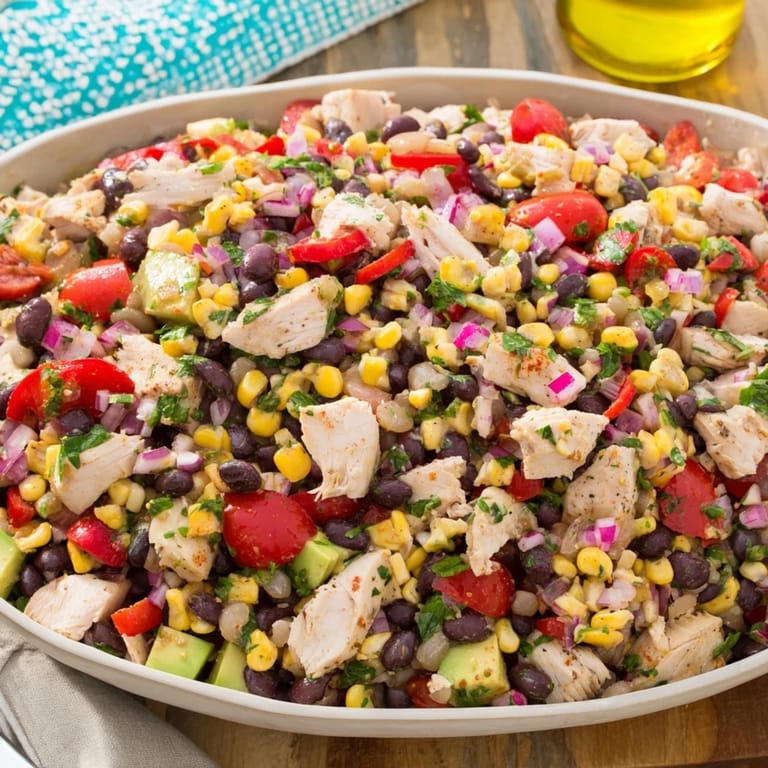 Close-up of a refreshing Dense Southwestern Bean Salad, showcasing the ingredients' textures and flavors.