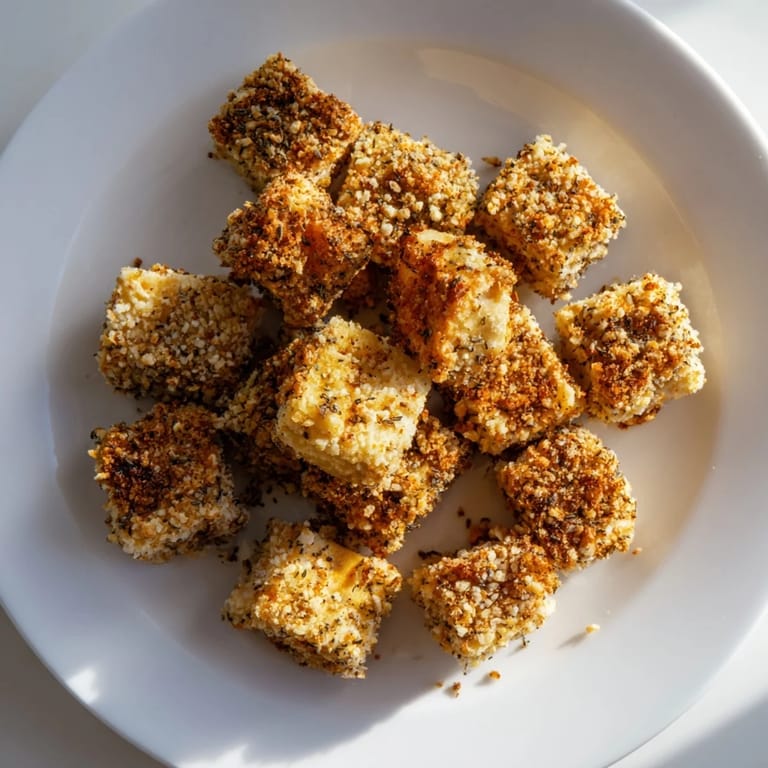 A close-up reveals a pile of perfectly cooked Popcorn Tofu Bites, promising a delightful, savory crunch.