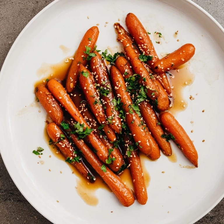 Enjoy a plate of flavorful Honey Soy Roasted Carrots, showcasing perfectly glazed and roasted carrots, a quick recipe.