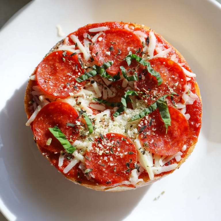 Cheesy, delicious Mini Pepperoni Pizza Bagels with a sprinkle of oregano, ready as a quick snack.