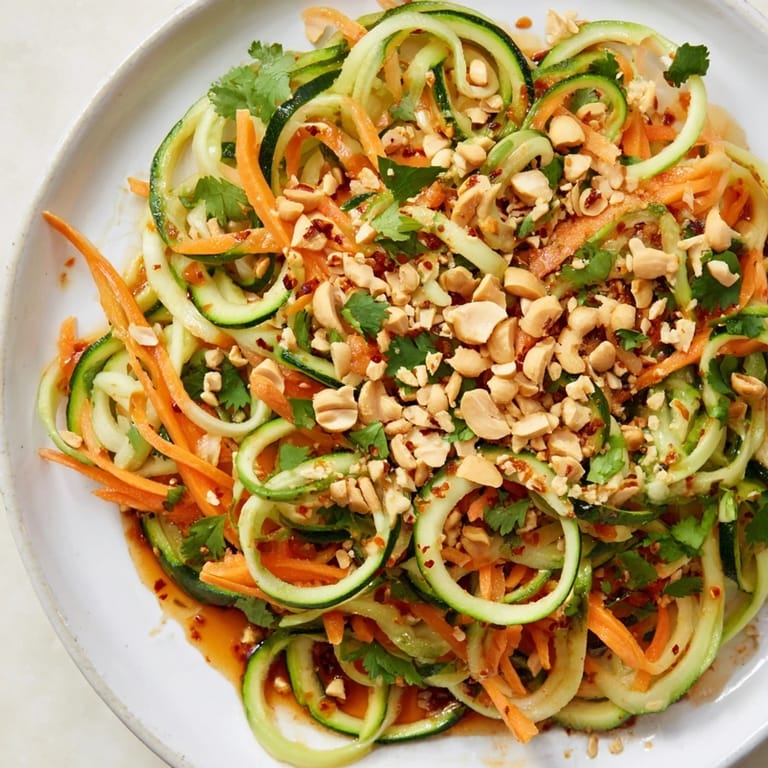 Close-up of a refreshing Spicy Cucumber Noodle Bowl, perfect for a quick, flavorful vegan meal.