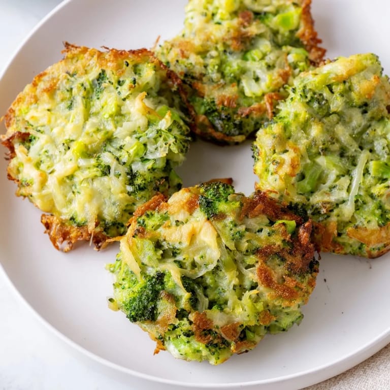Freshly fried Cheesy Broccoli Patties, perfectly golden and served with a zesty yogurt dip on a white plate.