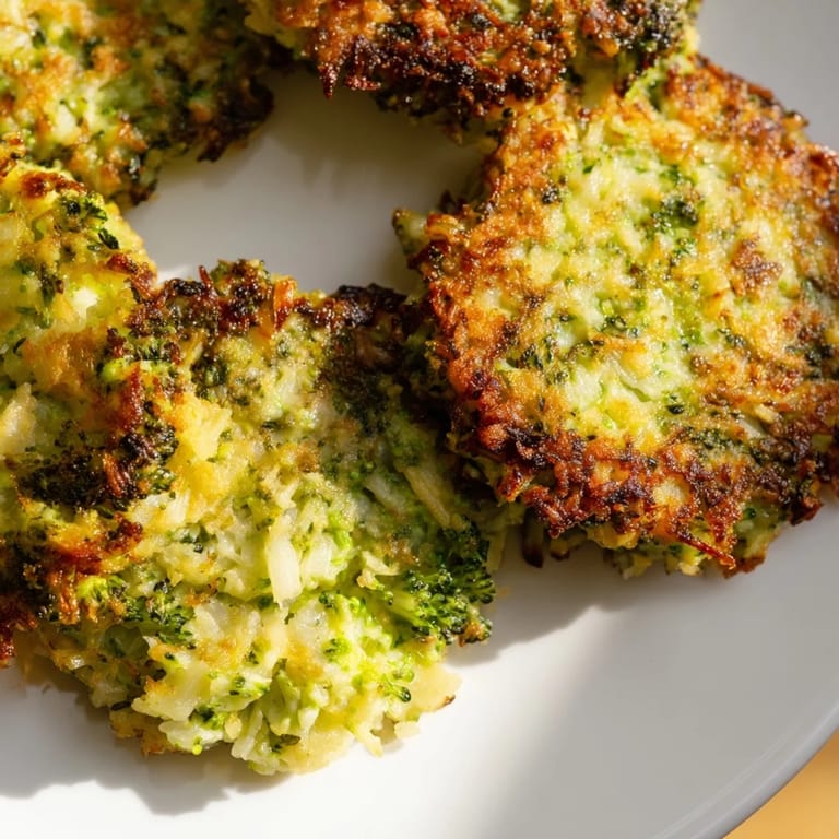 Close-up of savory, homemade Cheesy Broccoli Patties showing off their crispy exterior and cheesy interior.