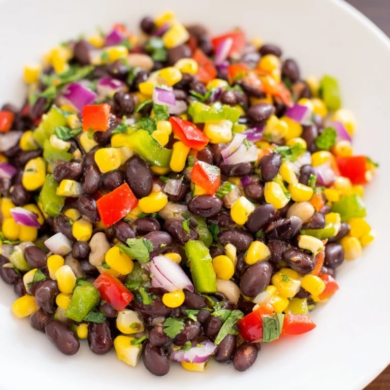 Chilled Cowboy Caviar Salad with crunchy corn and fresh cilantro is ready to enjoy.