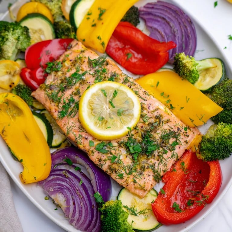 Golden-brown salmon sheet pan bake showcasing perfectly cooked salmon and tender, vibrant vegetables.