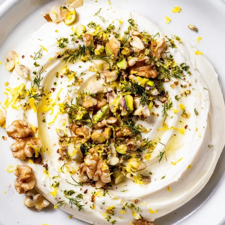 A close-up of a delectable butter board charcuterie with a swirl of butter, nuts, and zest.