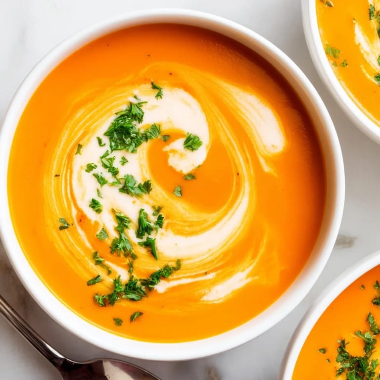 Roasted carrots and ginger simmer into a comforting Carrot-Based Creamy Soup, served with crusty bread on the side.