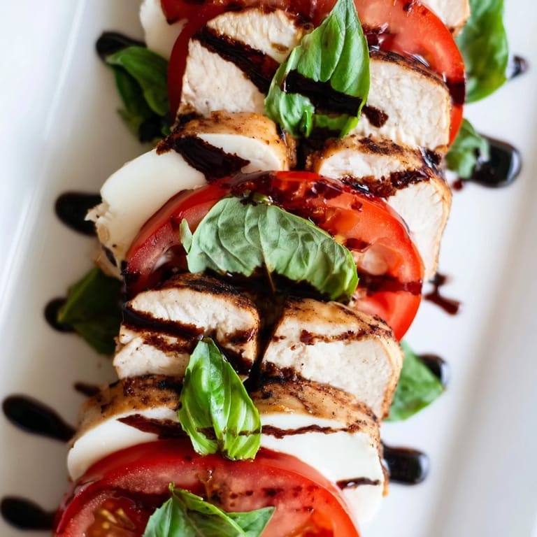 Tender grilled chicken rests on a bed of mixed greens, tomatoes, and mozzarella in this refreshing, Italian-inspired Chicken Caprese Salad.