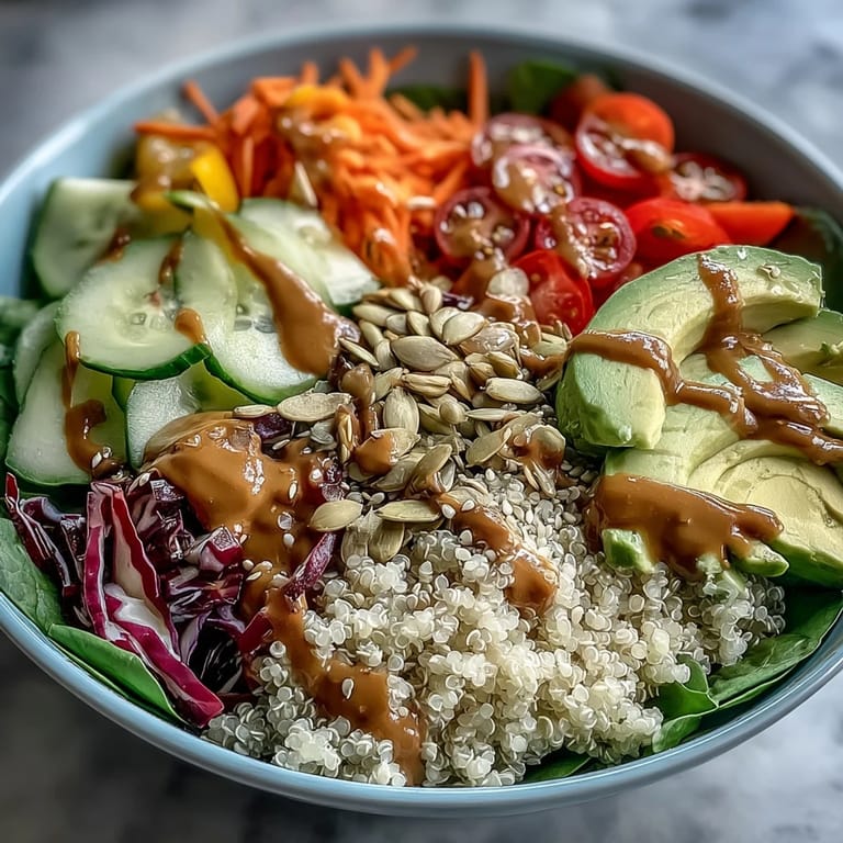 Wholesome Rainbow Buddha Bowl With Quinoa, a nutritious and visually appealing vegetarian meal.