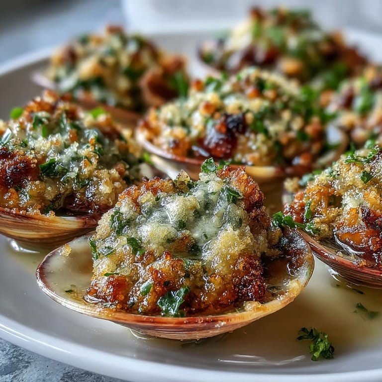 Golden Roasted Clams With Lemony Panko topped with bright parsley and garlic, served hot with crisp edges and tender meat.