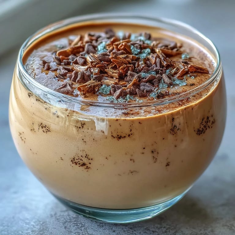 Airy Hojicha Mousse layered in a glass, garnished with toasted tea leaves and fresh berries for brightness.