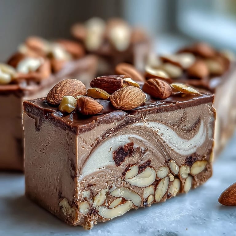 A close view of chewy Hojicha Nougat reveals its matte, roasted green tea finish and nutty texture.