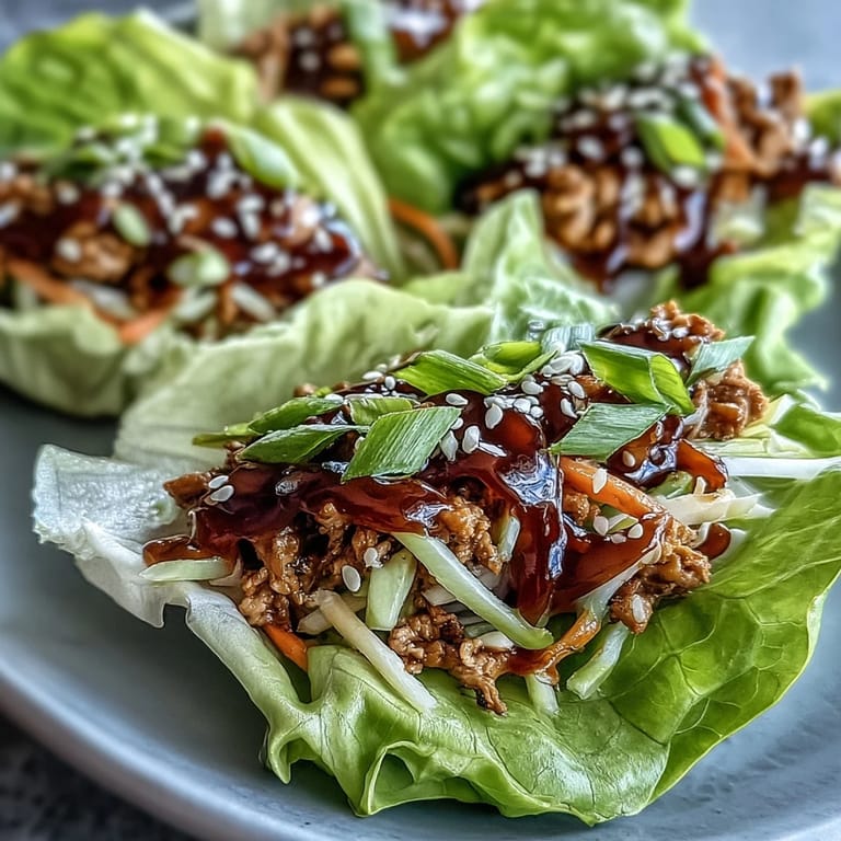 Tender ground turkey and shirataki noodles tossed in a spicy sesame sauce, served as low-carb Potsticker Noodle Lettuce Cups